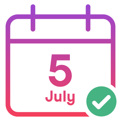 Calendar icon showing 5 July date ticked