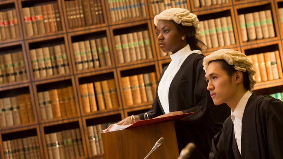 Student's with barrister wigs  