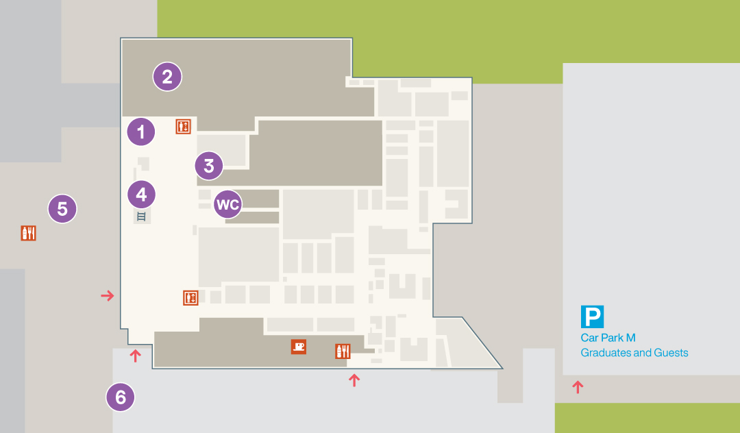 Map of graduation at College Lane Campus