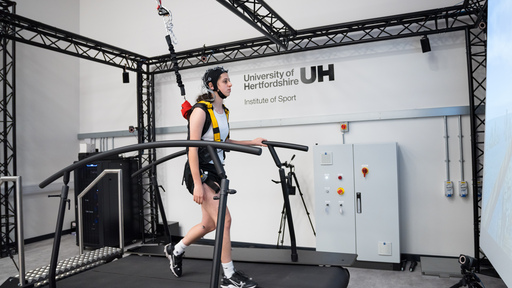 Person being tested on the university's MOTEK grail treadmill