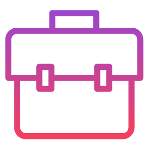 Icon showing a briefcase in a violet frame